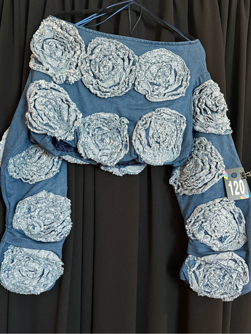 AKIRA Blue Crop Top with Rolled Rosette Appliqués